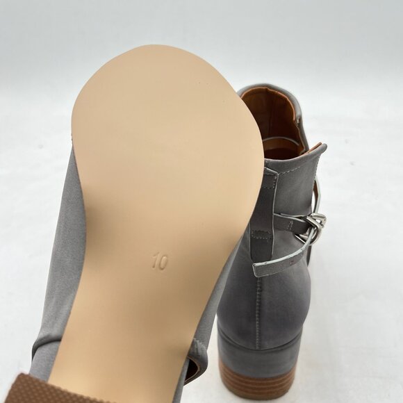 FSJ Grey Peep Open Toe Cut Out Buckle Ankle Bootie Stacked Block Low Heel Sandal - Picture 6 of 8